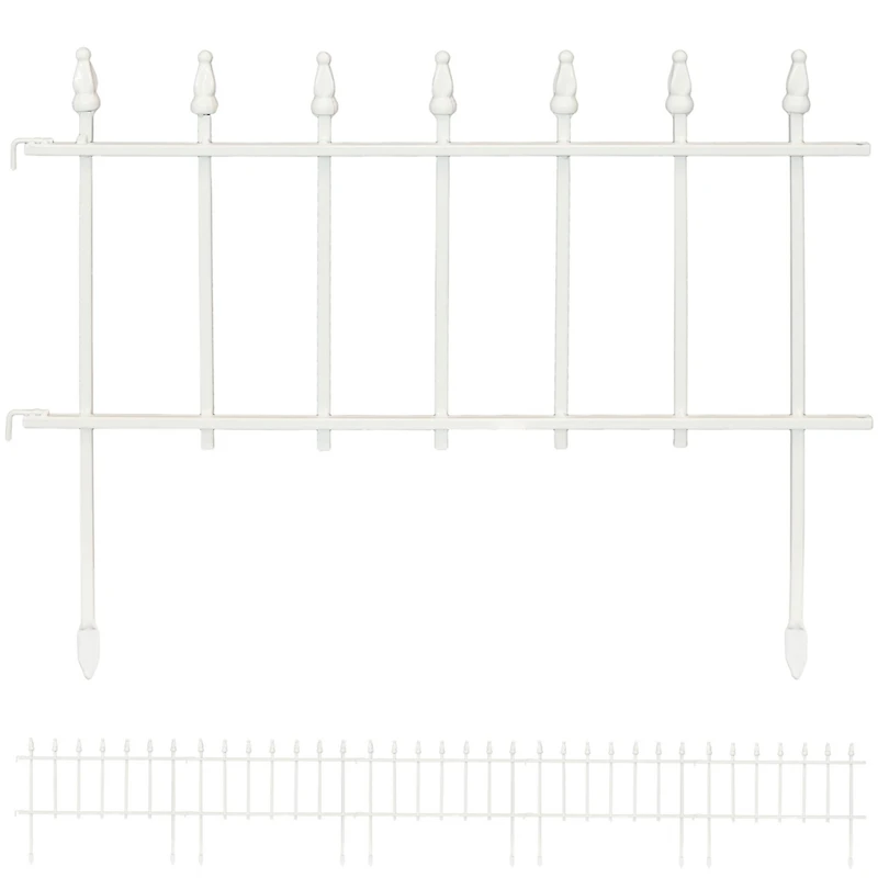 Roman Decorative Garden Fence Panels - Iron Border Fence - 22” W x 18” H Per Panel - White - Set of 5 - 9' Length