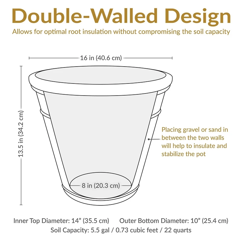 Arabella 16" Double-Walled Polyresin Outdoor Planter Pot - Uv-Resistant Rust Finish
