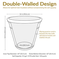 Arabella 16" Double-Walled Polyresin Outdoor Planter Pot - Uv-Resistant Rust Finish