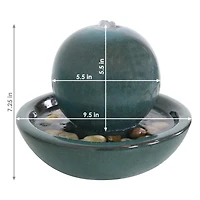 Indoor Home Decorative Smooth Glazed Ceramic Orb Tabletop Water Fountain Feature - 7" - Teal