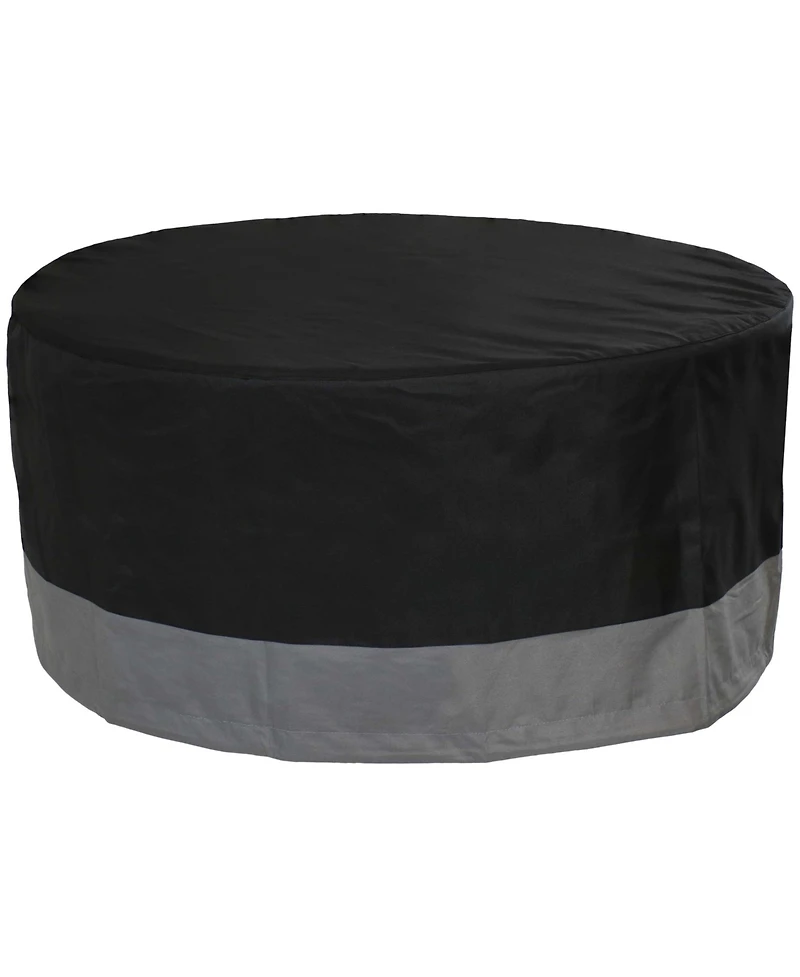 Heavy Duty Round Outdoor Fire Pit Cover with Drawstring - 300D Polyester Material - Black/Gray - 30-Inch x 12-Inch