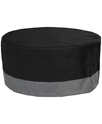 Heavy Duty Round Outdoor Fire Pit Cover with Drawstring - 300D Polyester Material - Black/Gray - 30-Inch x 12-Inch