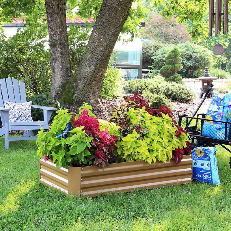 Raised Corrugated Galvanized Steel Rectangle Garden Bed for Plants, Vegetables, and Flowers - 48" L x 11.75" H