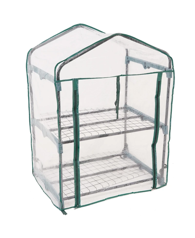 Outdoor Portable -Tier Mini Greenhouse with Roll-up Zippered Door and Steel Wire Shelves
