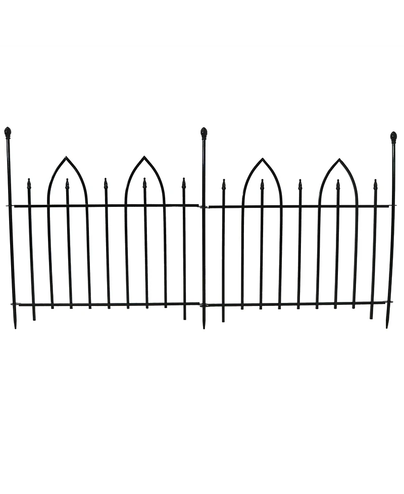 Gothic Arch 6' Set of 2 Decorative Garden Fence Panels - Iron Border Fence - 37" W x 31" H Per Panel - Black