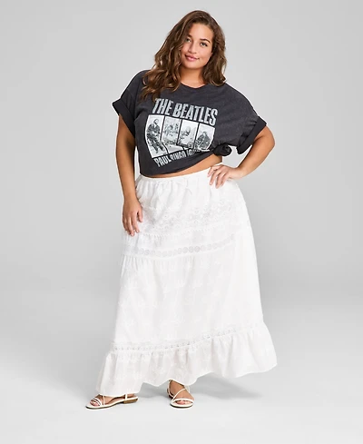 And Now This Plus Size Cotton Embroidered Lace-Trim Maxi Skirt, Exclusively at Macy's