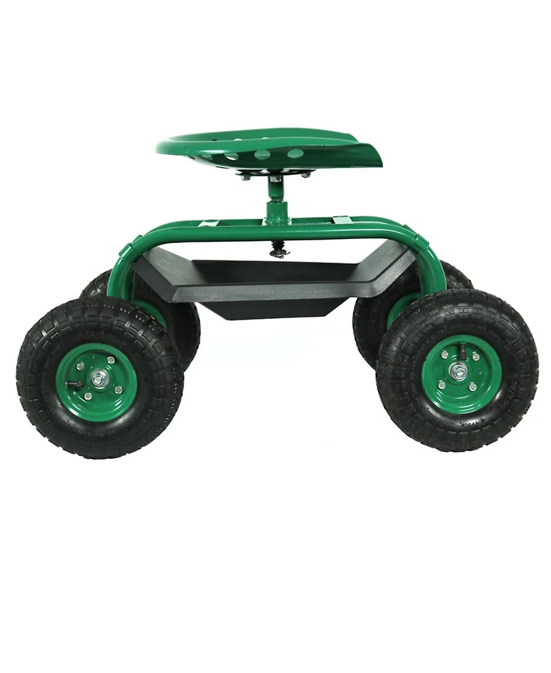 Rolling Garden Cart Scooter with Wheels and Tool Tray - 360-Degree Swivel Seat - Green