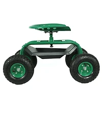 Rolling Garden Cart Scooter with Wheels and Tool Tray - 360-Degree Swivel Seat - Green