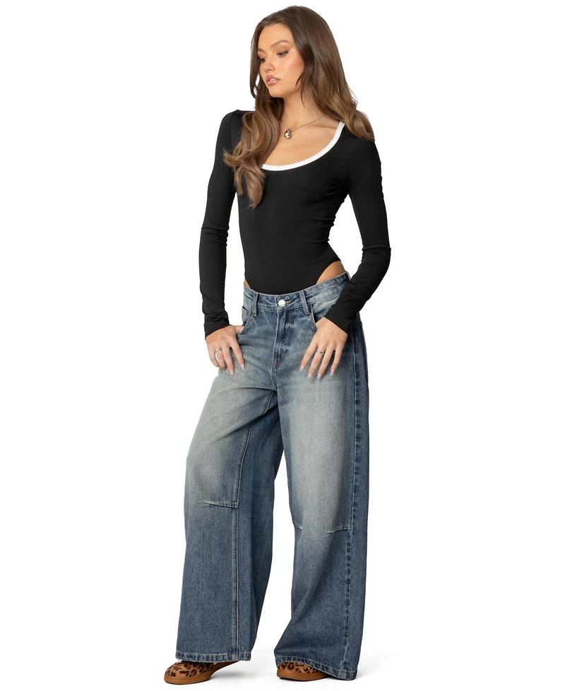 Edikted Womens Contrast Scoop Neck Bodysuit