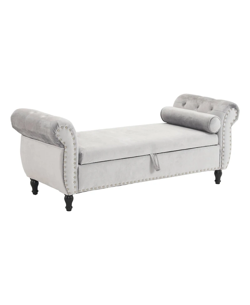 Velvet Storage Ottoman Bench with Pillow, Stylish Footrest and Hidden for Living Room, Bedroom, or Entryway-The Pop Home