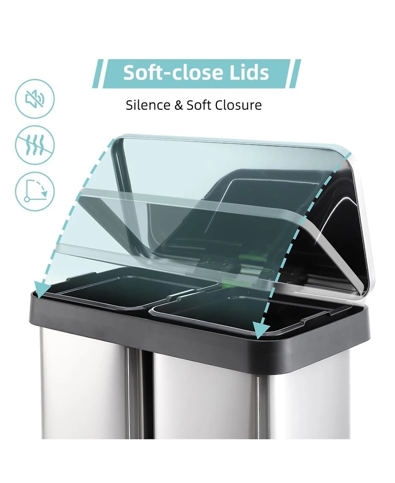 gaomon 2 x 9.5 Gal (36L+36L) Trash Can, Dual Compartments Garbage Can