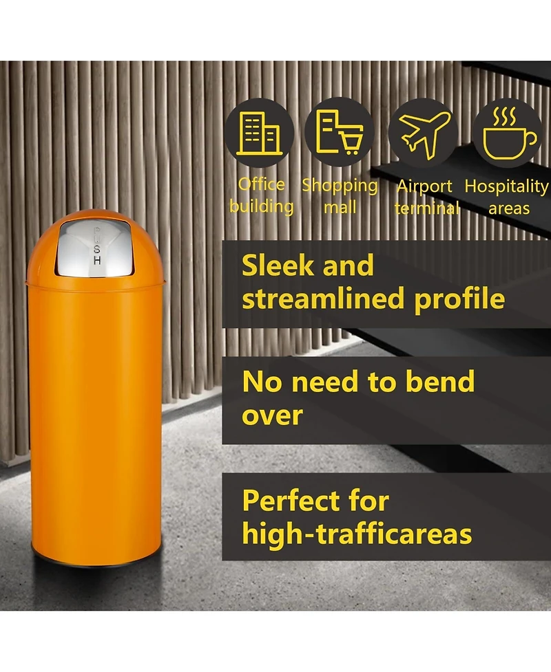 gaomon 17 Gal / 65L Push Lid Trash Can Commercial Grade Heavy Duty Tall Commercial Trash Can Brushed Stainless Steel