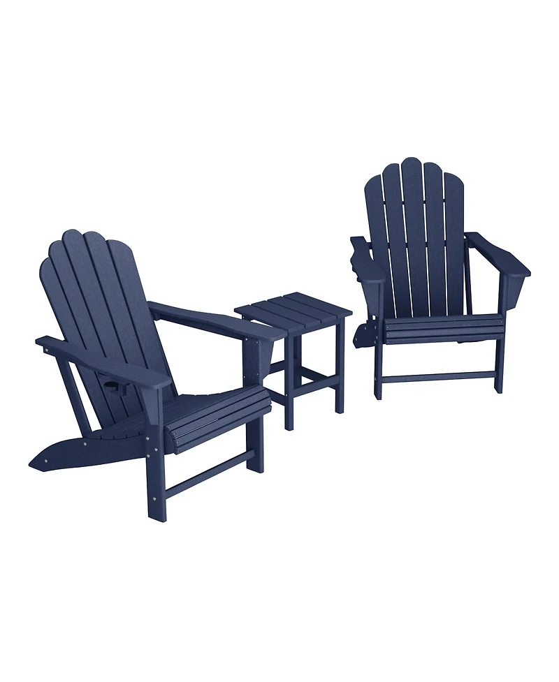 WestinTrends 3-Piece Outdoor Patio Hdpe Adirondack Chair With Cup Holder and Table Set