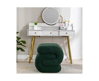 Modern S-Shape Makeup Stool, Teddy Fabric Upholstered Footstool, Comfy Ottoman for Bedroom, Living Room, and Dressing Table-The Pop Home