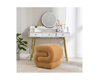 Modern S-Shape Makeup Stool, Teddy Fabric Upholstered Footstool, Comfy Ottoman for Bedroom, Living Room, and Dressing Table-The Pop Home
