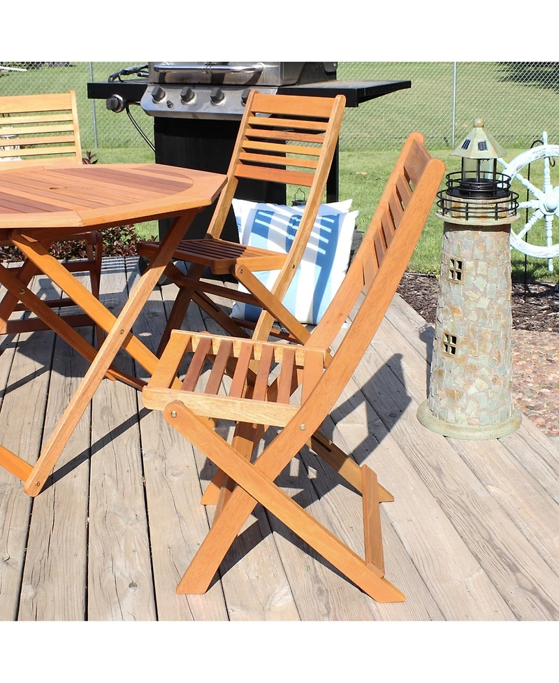 Outdoor Meranti Wood with Teak Oil Finish Wooden Folding Patio Bistro Chairs Set - Brown - 2pk