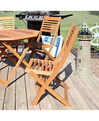 Outdoor Meranti Wood with Teak Oil Finish Wooden Folding Patio Bistro Chairs Set - Brown - 2pk