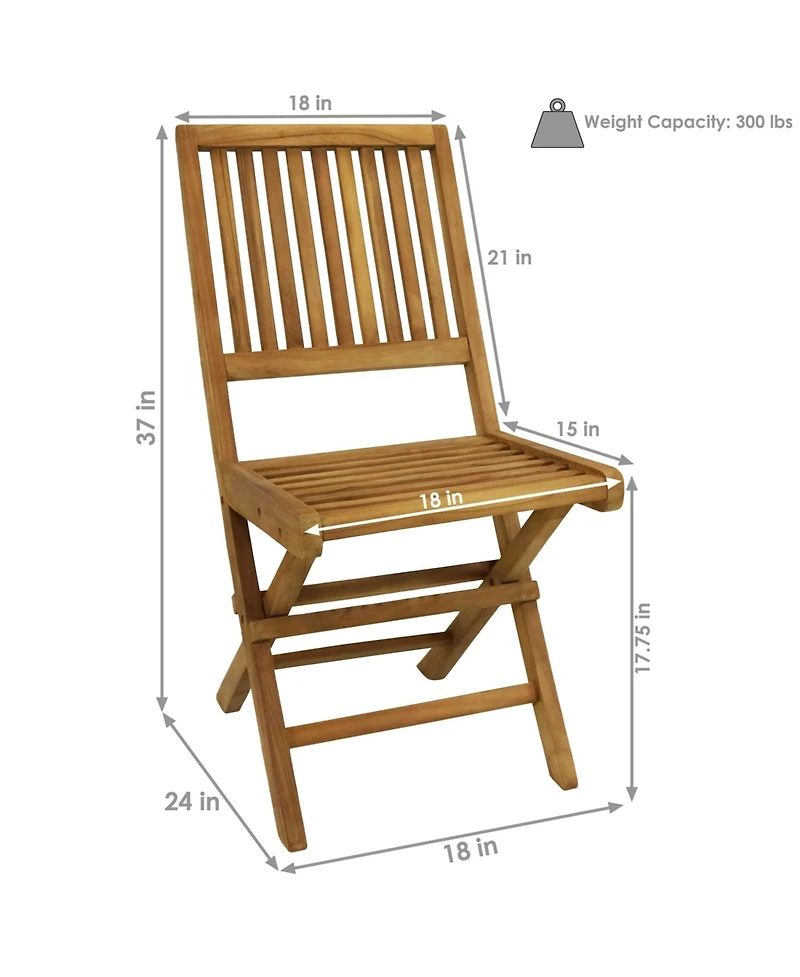 Outdoor Solid Teak Wood with Stained Finish Nantasket Folding Dining Chairs - Light Brown - 2pk