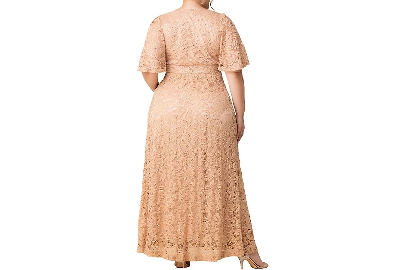 Kiyonna Plus Luminous Sequin Lace Evening Gown with Pockets