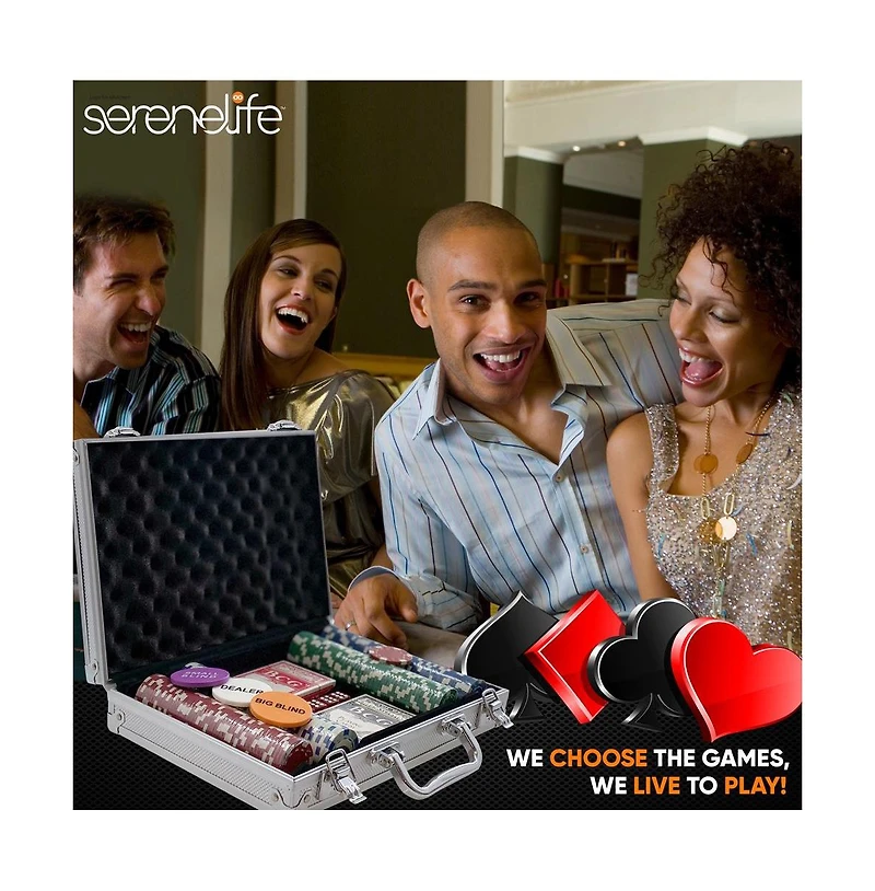 SereneLife Casino Poker Chip Set, 200 Pcs with Aluminum Carry Case