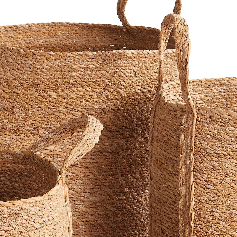 Seagrass Round Baskets With Long Handles Set of 3