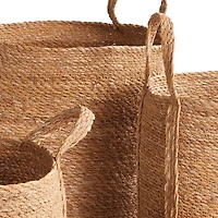 Seagrass Round Baskets With Long Handles Set of 3
