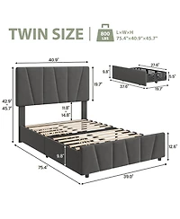 gaomon Twin Size Bed Frame with Adjustable Headboard and 4 Storage Drawers, Upholstered Platform Bed Frame