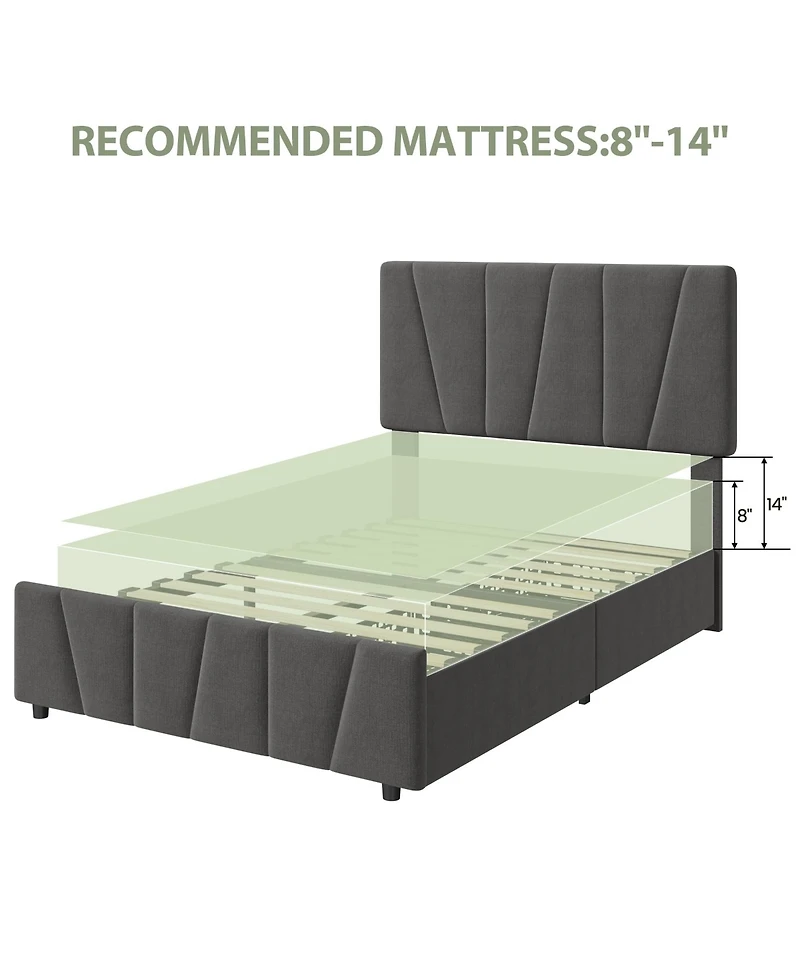 gaomon Twin Size Bed Frame with Adjustable Headboard and 4 Storage Drawers, Upholstered Platform Bed Frame