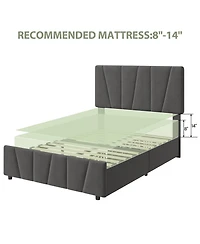 gaomon Twin Size Bed Frame with Adjustable Headboard and 4 Storage Drawers, Upholstered Platform Bed Frame