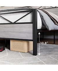 gaomon Queen Bed Frame, Metal Platform Bed Frame with Rustic Wood Headboard