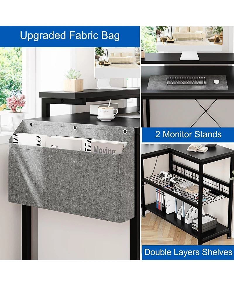 gaomon L Shaped Computer Desk with Power Outlets & Led Light