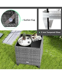 Gouun 3 Pieces Outdoor Wicker Conversation Set with Tempered Glass Tabletop