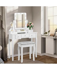 Gouun Vanity Dressing Table Set with 10 Dimmable Bulbs and Cushioned Stool