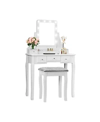 Gouun Vanity Dressing Table Set with 10 Dimmable Bulbs and Cushioned Stool