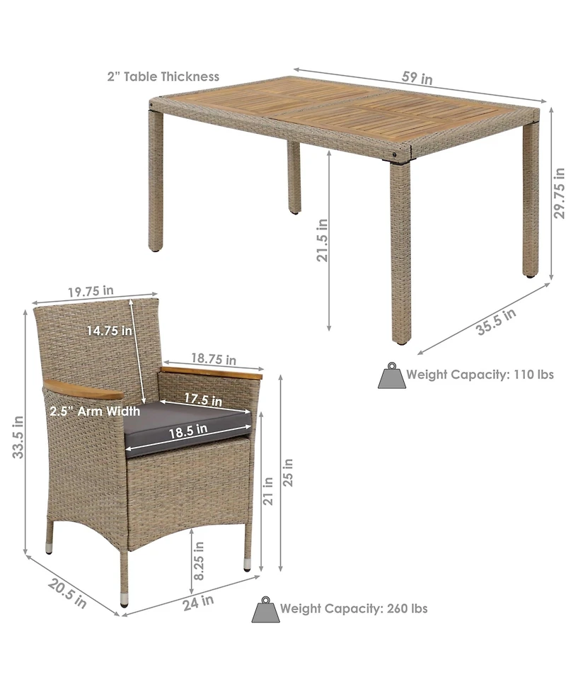Outdoor Rattan and Acacia Wood Foxford Patio Dining Set with Table, Chairs, and Seat Cushions - Gray - 7pc