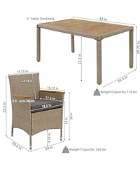 Outdoor Rattan and Acacia Wood Foxford Patio Dining Set with Table, Chairs, and Seat Cushions - Gray - 7pc