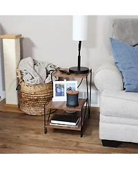 3-Tiered Steel Wire Indoor Accent Table with Faux Woodgrain Tabletops - 21” H - Brown