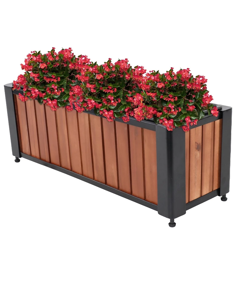 Acacia Wood Slatted Planter Box with Removable Insert - 24" W x 8.25" D x 8.75" H