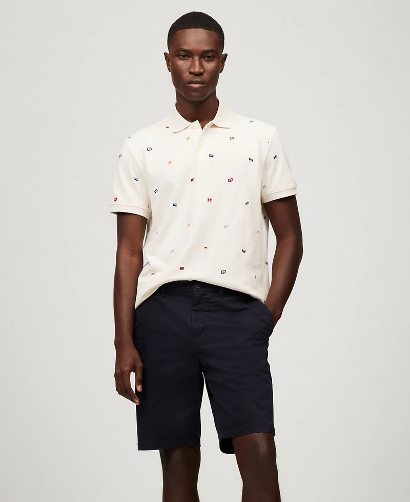 Tommy Hilfiger Men's Regular Fit Allover Flag Polo Shirt