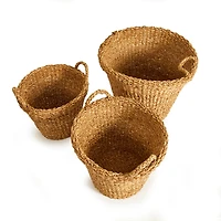 Seagrass Tapered Baskets With Handles And Cuffs Set of 3