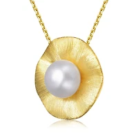 Genevive Sterling Silver 14K Gold Plated with Genuine Freshwater Pearl Curvy Pendant Necklace