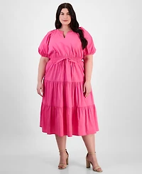 Anne Klein Plus Size Puff-Sleeve Tiered Midi Dress