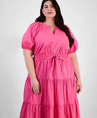 Anne Klein Plus Size Puff-Sleeve Tiered Midi Dress