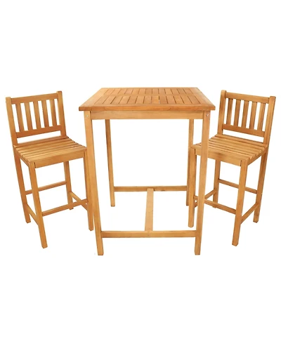 3-Piece Teak Wood Outdoor Bar Set - Brown