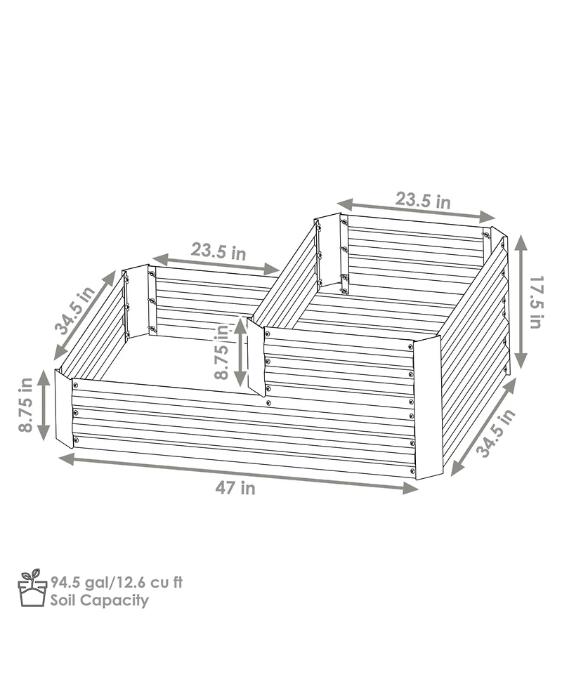 2-Tier Galvanized Steel Raised Garden Bed - 17.75" H