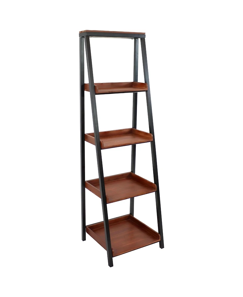 Indoor 4-Shelf Acacia Wood Ladder Bookshelf - 59.75" H