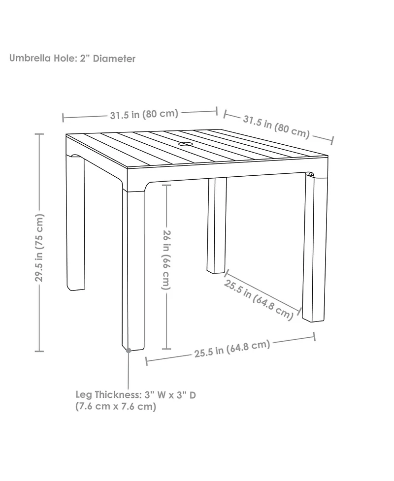 Outdoor Square Polypropylene Patio Dining Table with Faux Woodgrain Top - Champagne - 29.5"