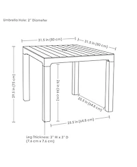 Outdoor Square Polypropylene Patio Dining Table with Faux Woodgrain Top - Champagne - 29.5"