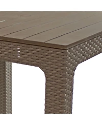 Outdoor Square Polypropylene Patio Dining Table with Faux Woodgrain Top - Champagne - 29.5"