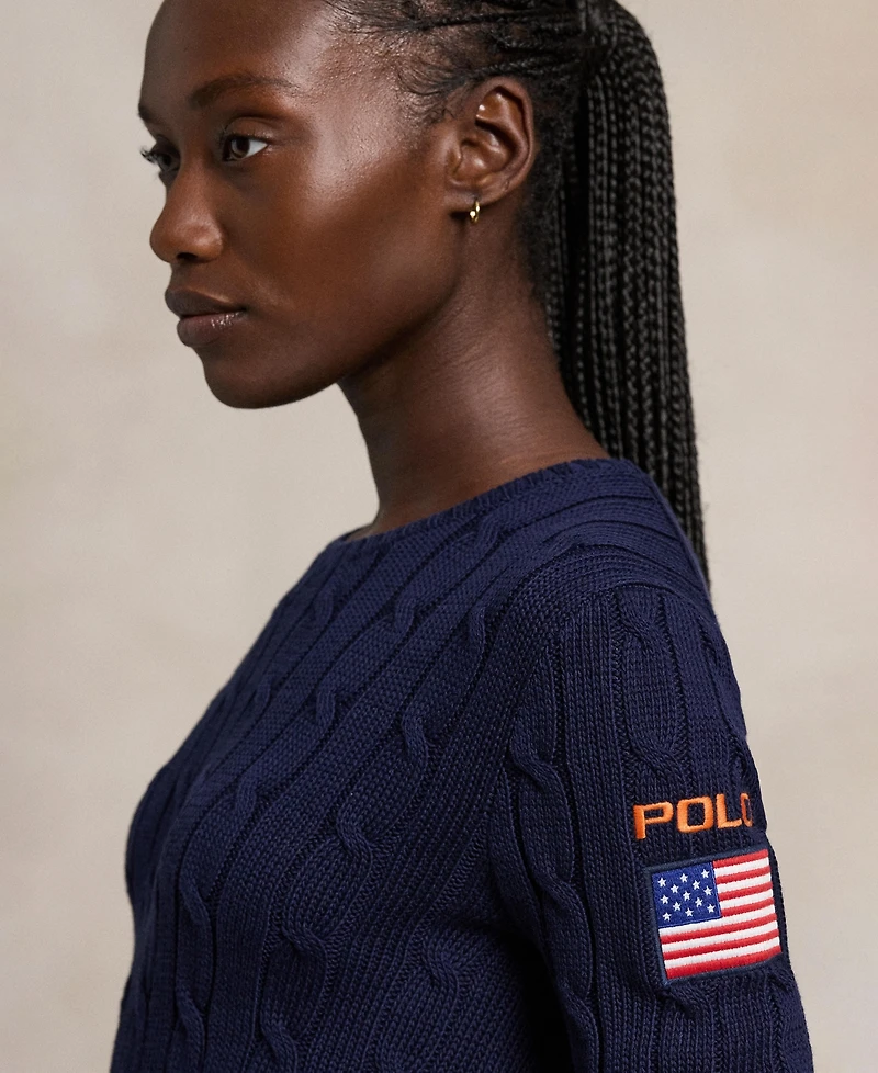 Polo Ralph Lauren Women's Flag-Patch Cable-Knit Cotton Sweater